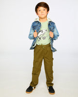 Navy Blue Denim Jacket With Removable French Terry Hood-2