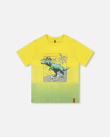 Organic Cotton Jersey T-Shirt With Print Yellow-0