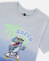 Organic Cotton Jersey T-Shirt With Print Gradient Pale Blue-3