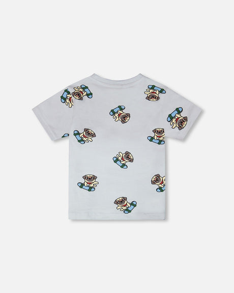 Organic Cotton Jersey T-Shirt Blue Pug Print-2