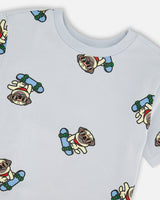 Organic Cotton Jersey T-Shirt Blue Pug Print-3