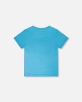 Organic Cotton Jersey T-Shirt With Print Sky Blue-2