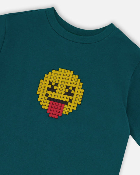 Organic Cotton Jersey T-Shirt With Print Dark Turquoise-4