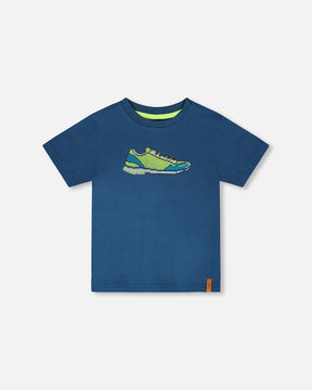 Organic Cotton Jersey T-Shirt With Print Dark Blue-0