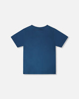 Organic Cotton Jersey T-Shirt With Print Dark Blue-2