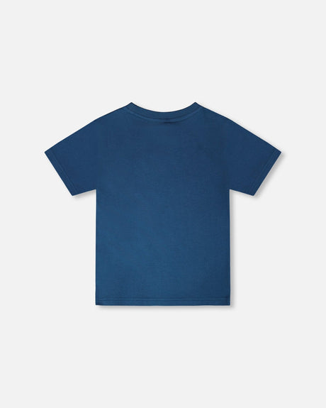 Organic Cotton Jersey T-Shirt With Print Dark Blue-2