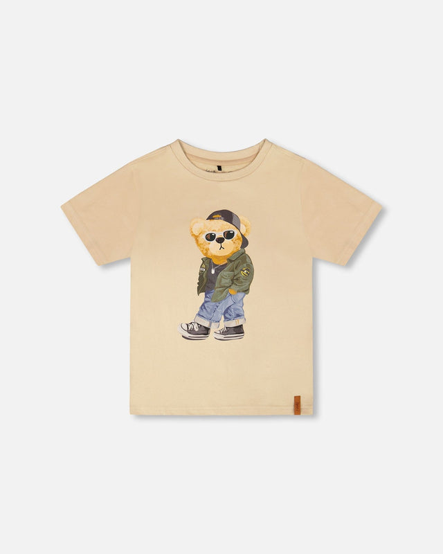 Organic Cotton Jersey T-Shirt With Print Beige-0