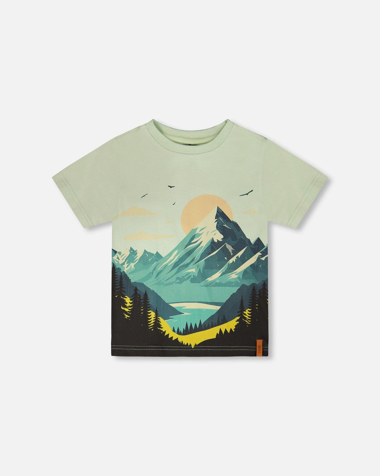 Organic Cotton Jersey T-Shirt With Mountain Print Sage-0