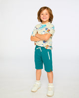 Organic Cotton Jersey T-Shirt Grey Mix Printed Shoes-3