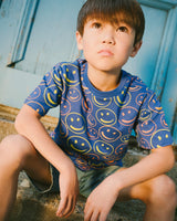 Organic Cotton Jersey T-Shirt Blue Smiley Print-1