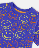 Organic Cotton Jersey T-Shirt Blue Smiley Print-4