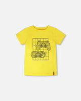 Organic Cotton Jersey T-Shirt With Gamer Print Yellow-0