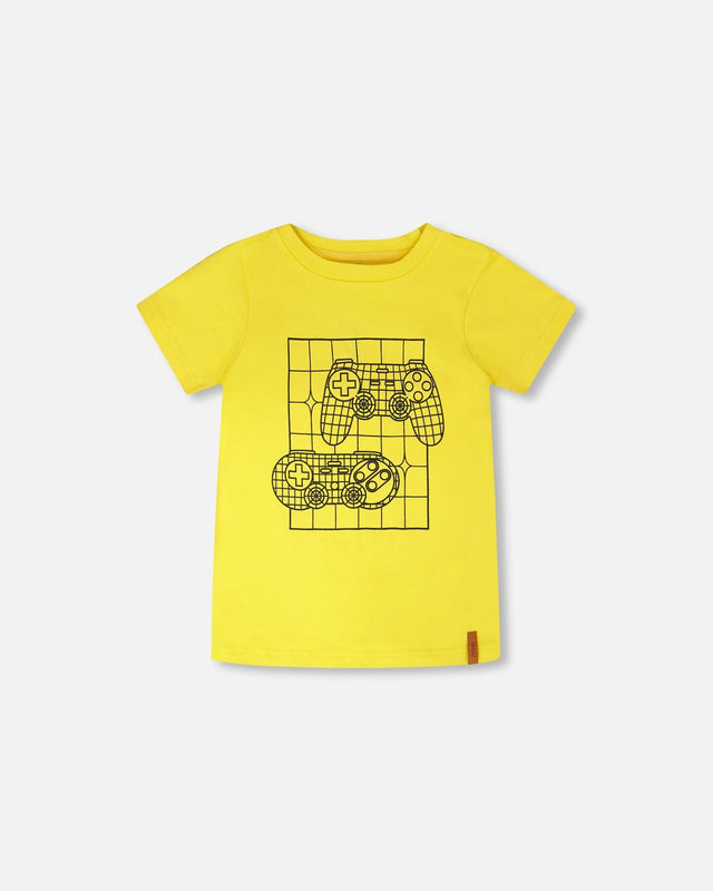 Organic Cotton Jersey T-Shirt With Gamer Print Yellow-0