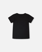 Organic Cotton Jersey T-Shirt With Dino Print Black-2