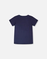 Organic Cotton Jersey T-Shirt With Bike Print Dark Blue-3