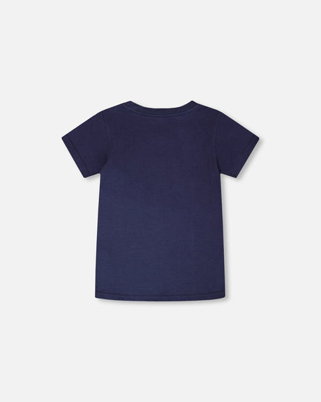 Organic Cotton Jersey T-Shirt With Bike Print Dark Blue-3