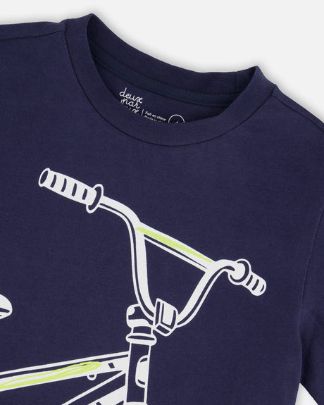 Organic Cotton Jersey T-Shirt With Bike Print Dark Blue-4