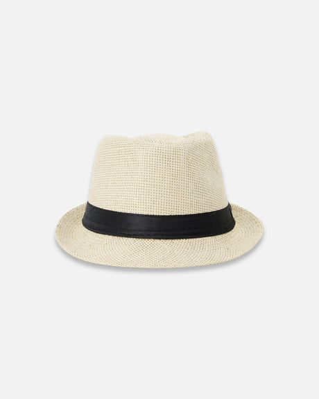 Fedora-Style Straw Hat Beige-2