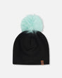 Stretch Jersey Hat Black With Pompom-0