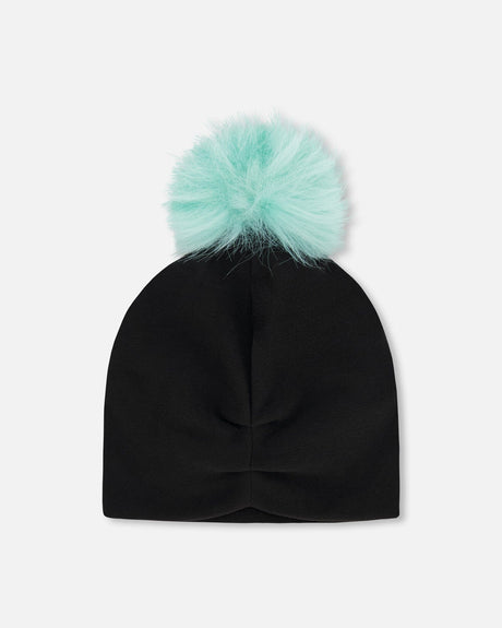 Stretch Jersey Hat Black With Pompom-2