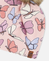 Stretch Jersey Hat Pink Printed Butterflies With Pompom-4