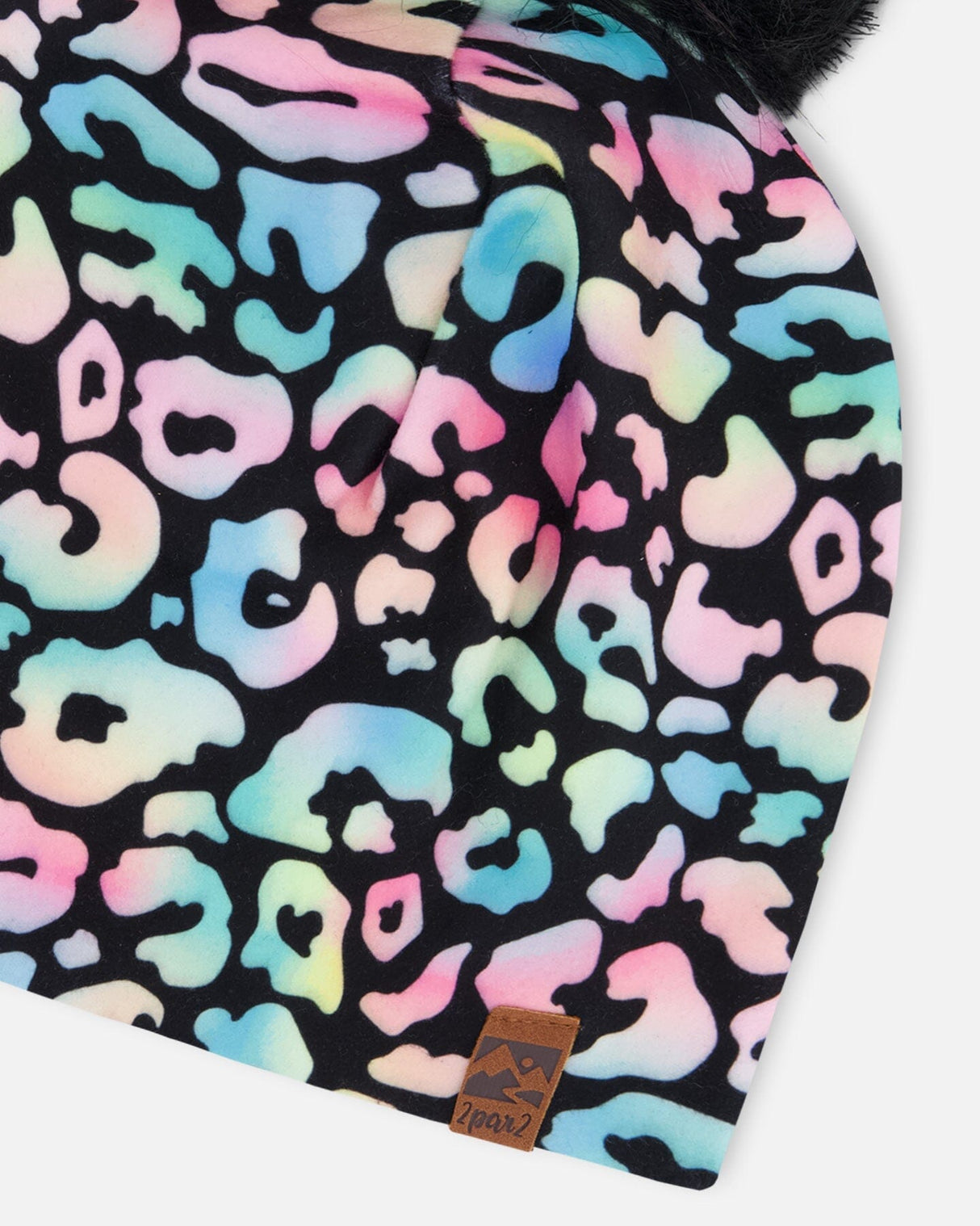 Stretch Jersey Hat Black Animal Print With Pompom-3