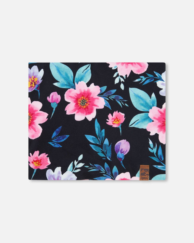 Stretch Jersey Neck Tube Black Printed Flowers-0