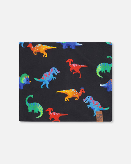 Stretch Jersey Neck Tube Black Dinosaur Print-0