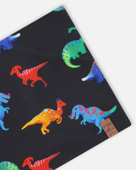Stretch Jersey Neck Tube Black Dinosaur Print-2