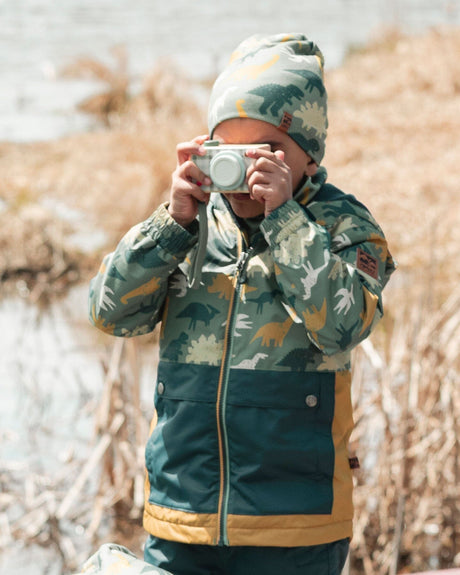 Stretch Jersey Beanie Green Dinosaur Print-1