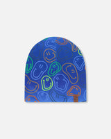 Stretch Jersey Beanie Blue Printed Smileys-0