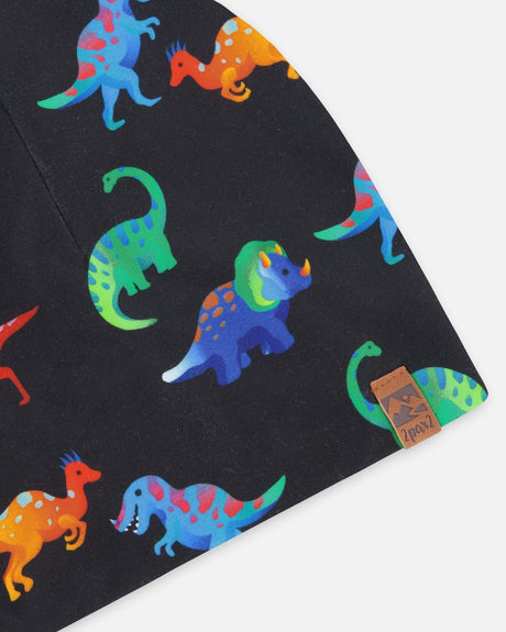 Stretch Jersey Beanie Black Dinosaur Print-4