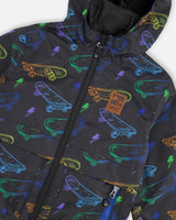 Mid-Season Jacket Black Printed Skateboards-3