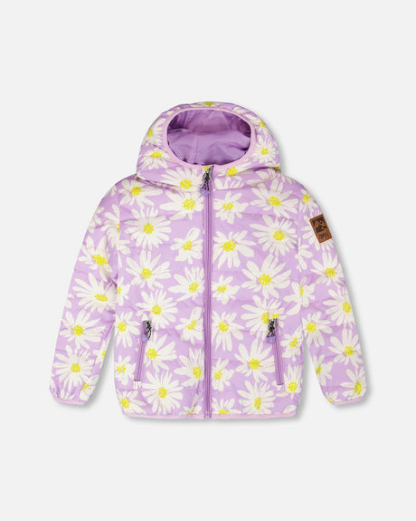Quilted Mid-Season Jacket Purple Daisy Print-0