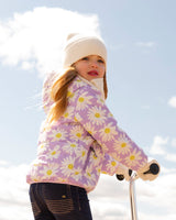 Quilted Mid-Season Jacket Purple Daisy Print-1