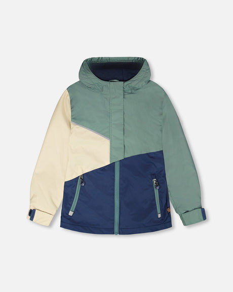 Mid-Season Jacket In Recycled Polyester Dark Green, Beige And Navy-0