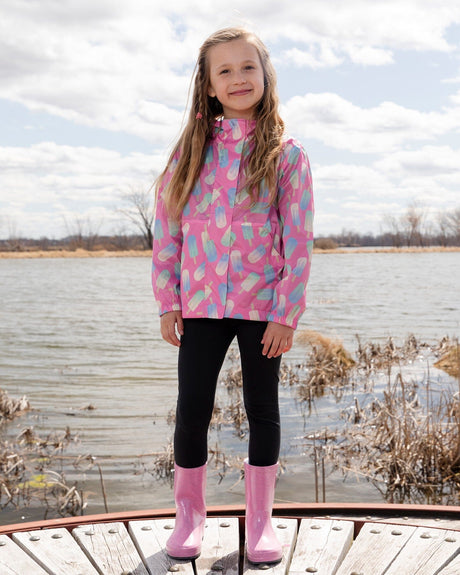 Packable Windbreaker In Polyester Green Smiling Flower Print-2