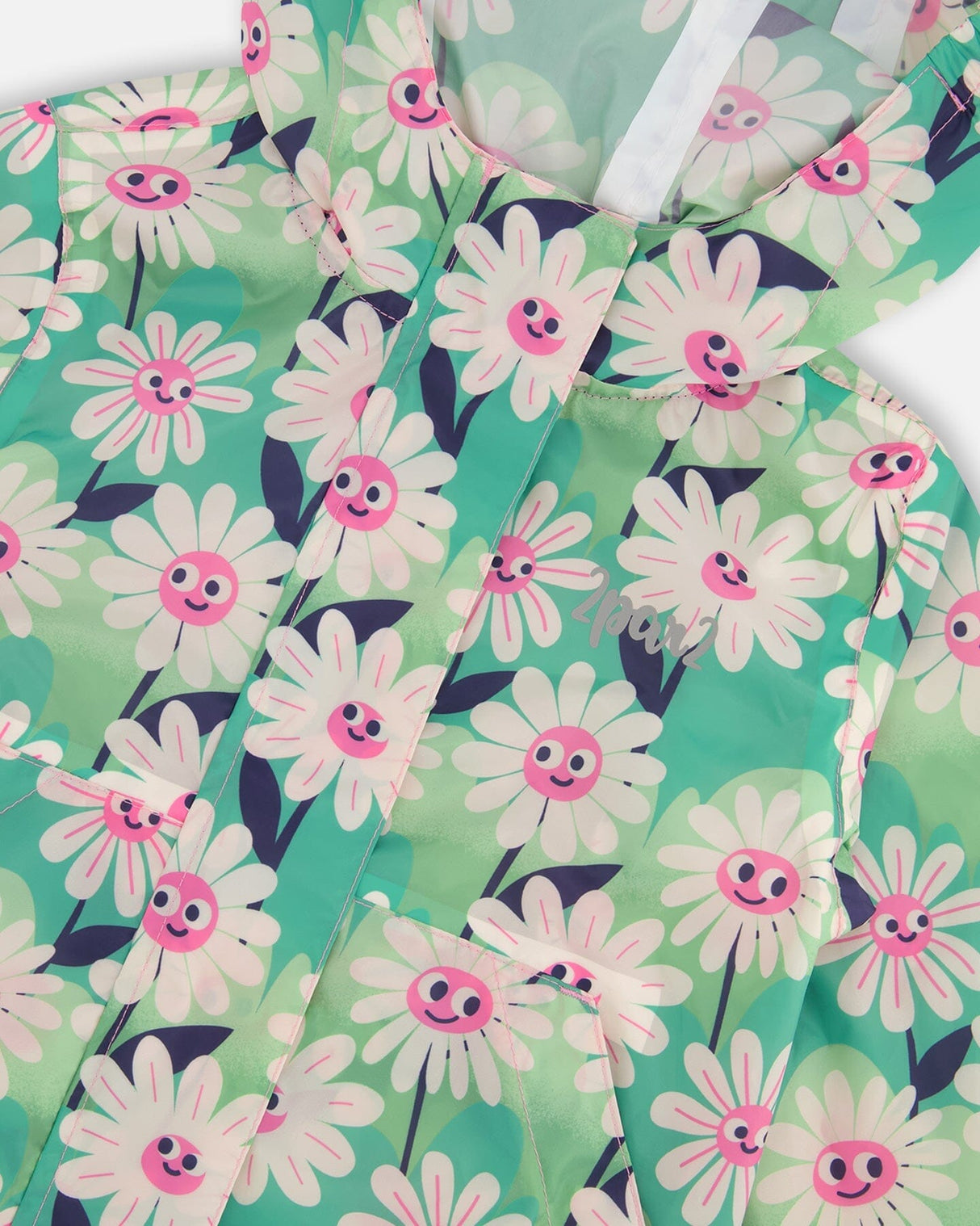 Packable Windbreaker In Polyester Green Smiling Flower Print-4