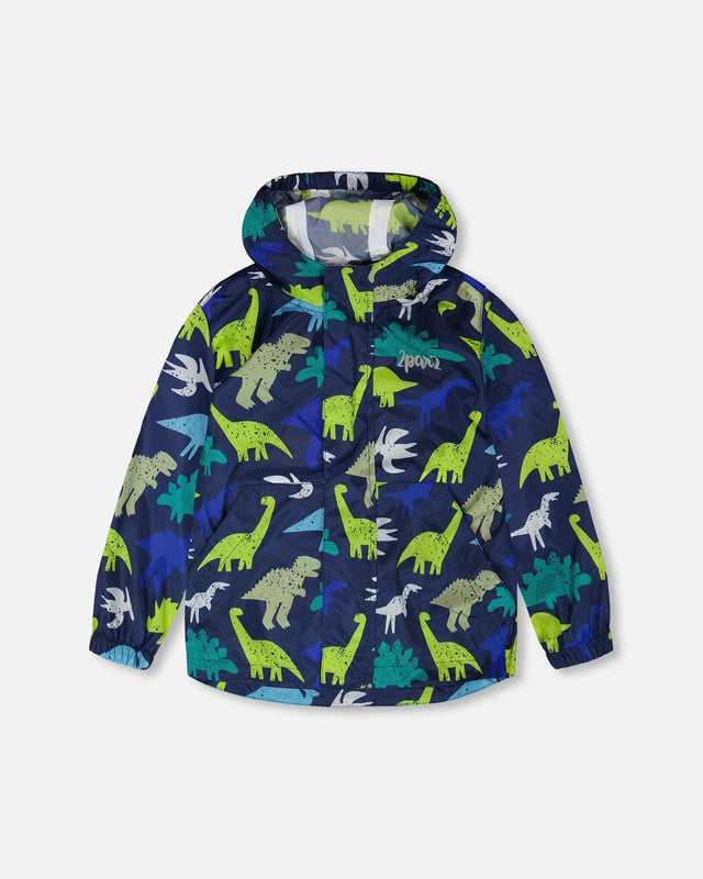 Packable Windbreaker In Polyester Blue Dinosaur Print-0
