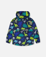 Packable Windbreaker In Polyester Blue Dinosaur Print-3