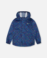 Packable Windbreaker In Polyester Blue Car Print-0