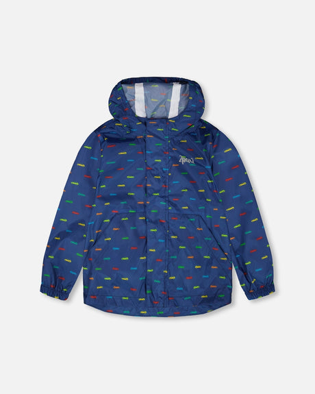 Packable Windbreaker In Polyester Blue Car Print-0