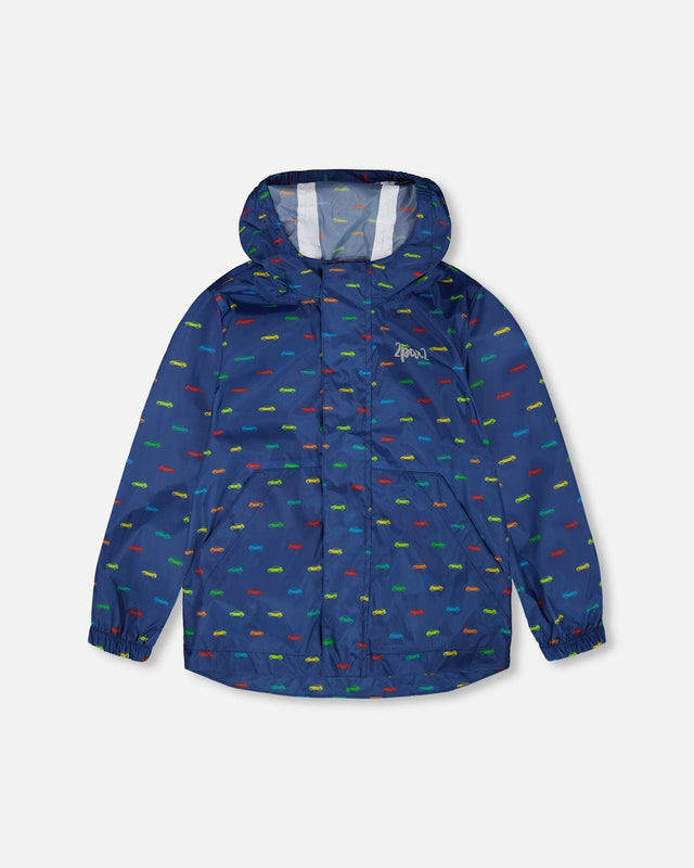 Packable Windbreaker In Polyester Blue Car Print-0