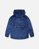 Packable Windbreaker In Polyester Blue Car Print-2