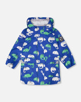 Rain Jacket In Polyurethane Blue Chameleon Print-0