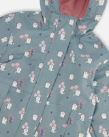 Two-Piece Mid-Season Outerwear Set Green Cat Print-4