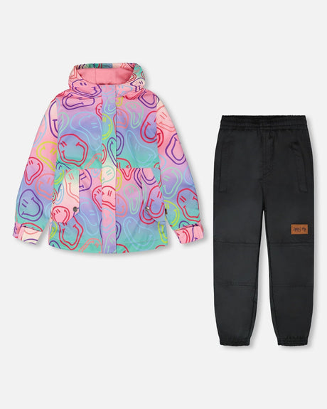 Two-Piece Mid-Season Outerwear Set Multicolored Printed Smileys-0