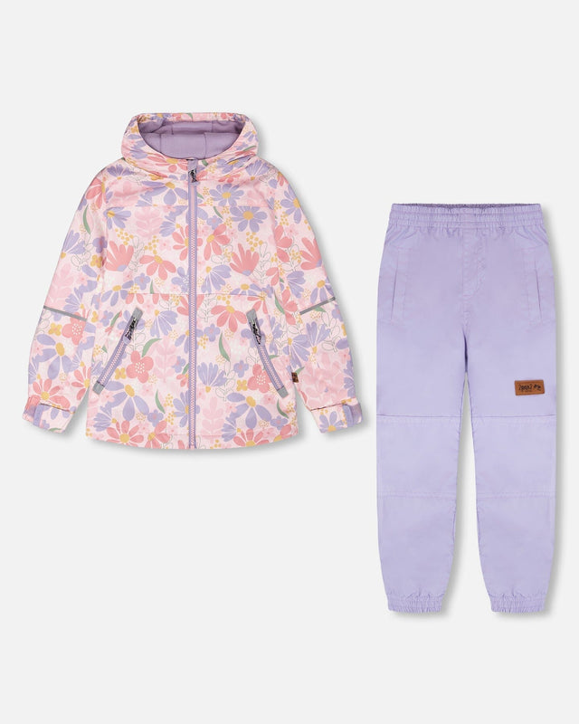 Two-Piece Mid-Season Outerwear Set Pink Flower Print-0
