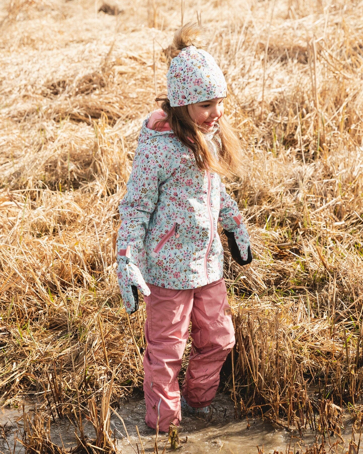 Two-Piece Mid-Season Outerwear Set Blue Mini Flower Print-1