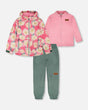 3-In-1 Two-Piece Mid-Season Outerwear Set Pink Smiling Flower Print-0